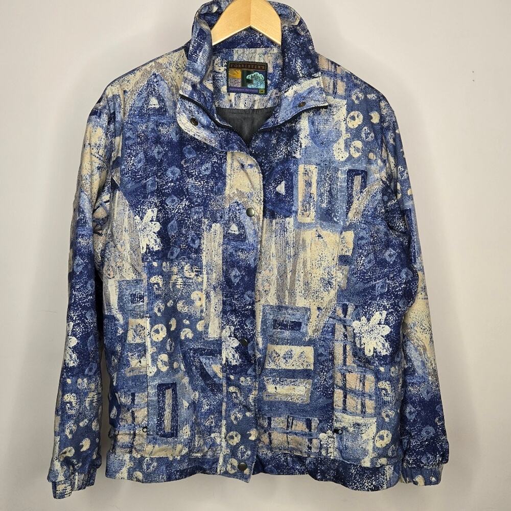 FORRESTER'S Blue and Cream Lined Wind Breaker Jacket w/ Zippered Pockets Size M